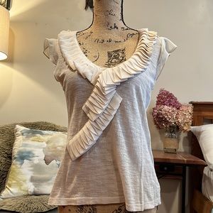 Anthropologie Cream Detailed Neck Top by Deletta - Size S